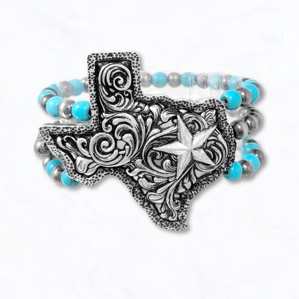 Texas Star Turquoise Beaded Stretch Bracelet